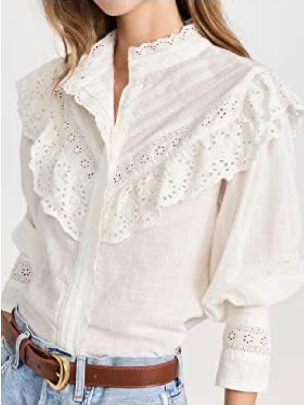 Free People Hit the Road Lace-Trim White Victorian Ruffle Blouse Top Women’s L